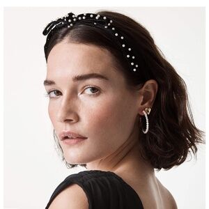 Lele Sadoughi Jet Pearl Bardot Ribbon Headband